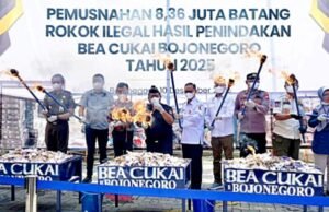 8,9 Juta Rokok Ilegal Dimusnahkan, Bea Cukai Bojonegoro Bongkar Jalur Perlintasan Gelap