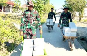 Gerobak Dorong Jadi Andalan Satgas TMMD 129 Bojonegoro Bangun Desa Kesongo